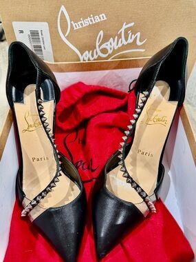 Christian Louboutin Black Pointed-Toe Studded D'Orsay Pumps